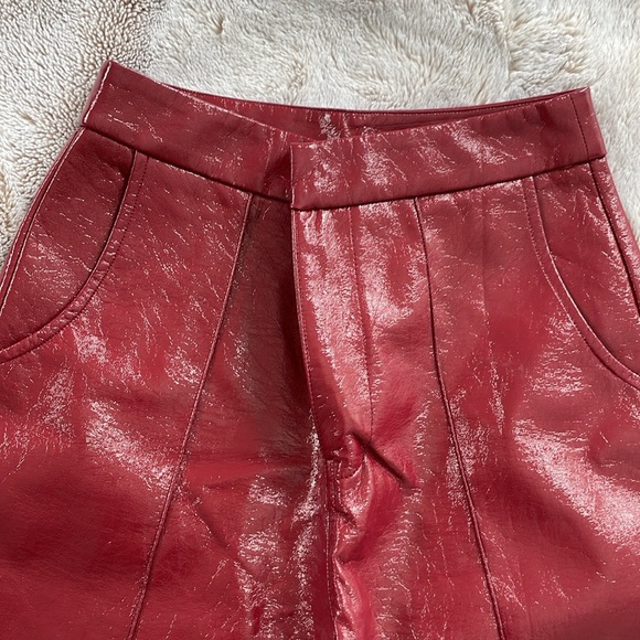 RED leather flare pants, size 0 - Picture 3 of 3